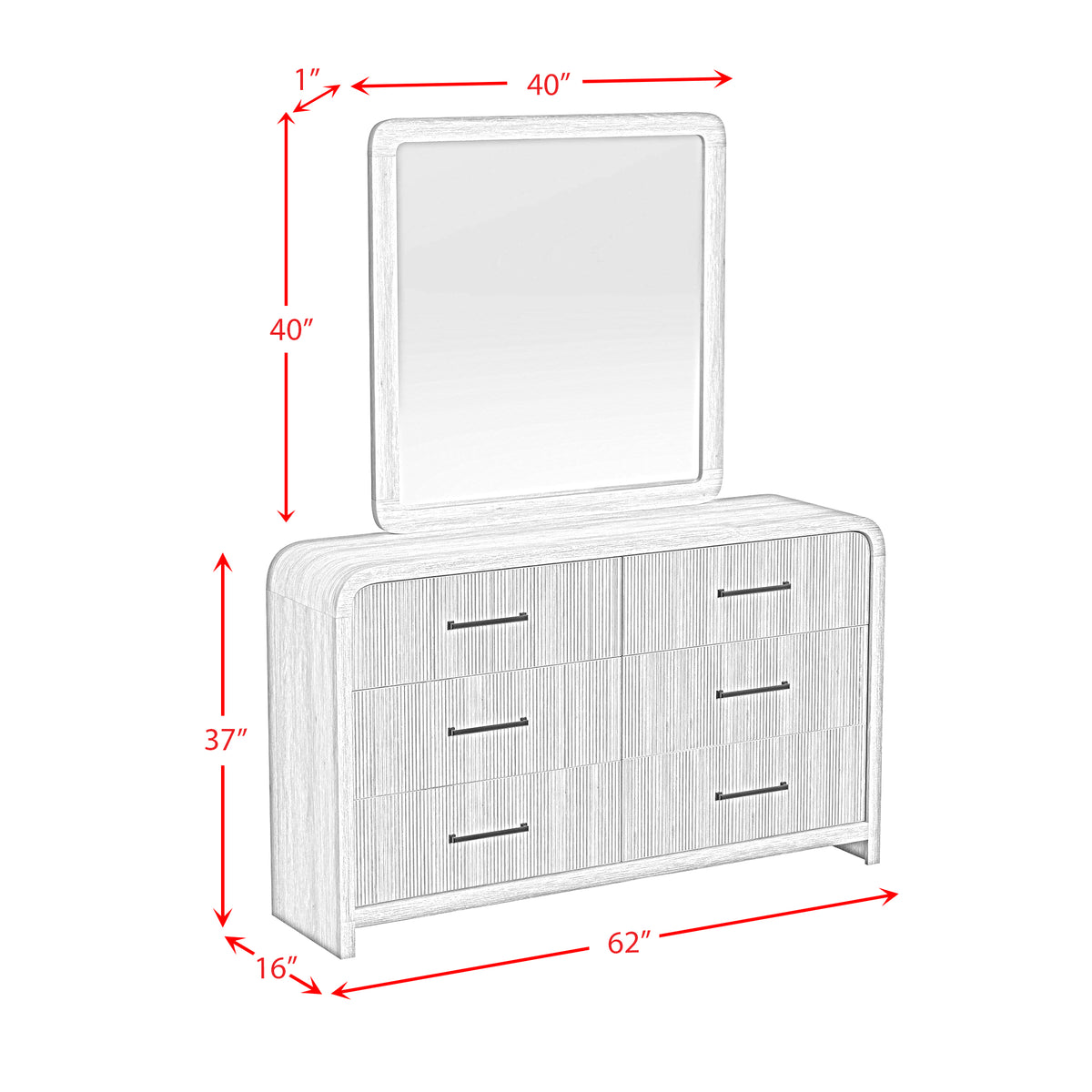 Ridgemont Dresser and Mirror Set in Black with Grain
