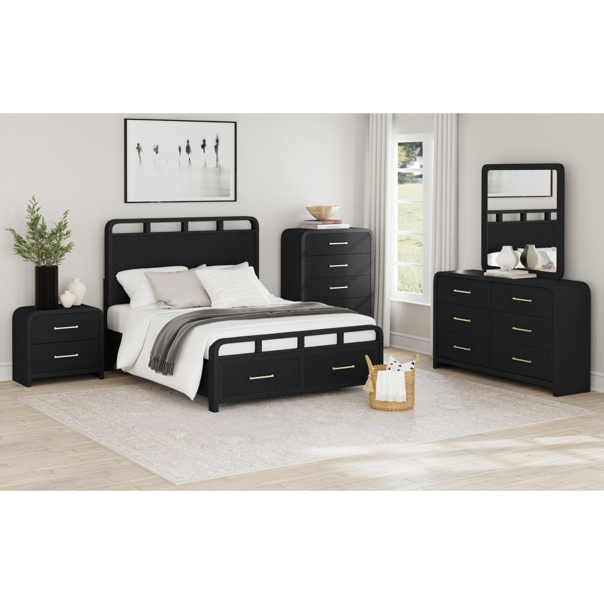 Ridgemont Dresser and Mirror Set in Black with Grain
