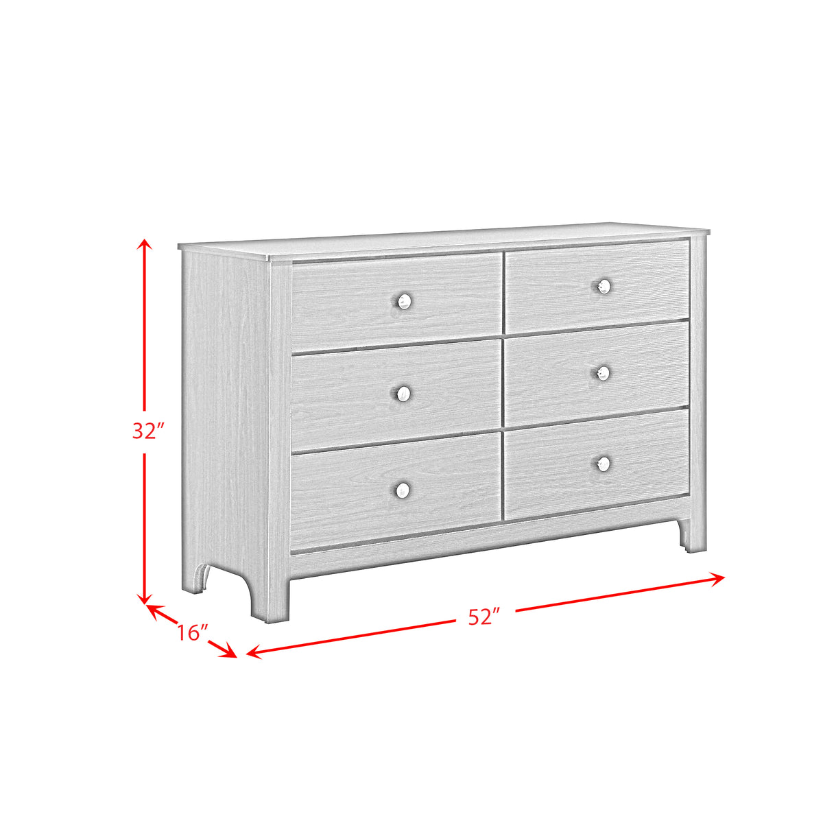 Sami Youth 6-Drawer Dresser in White