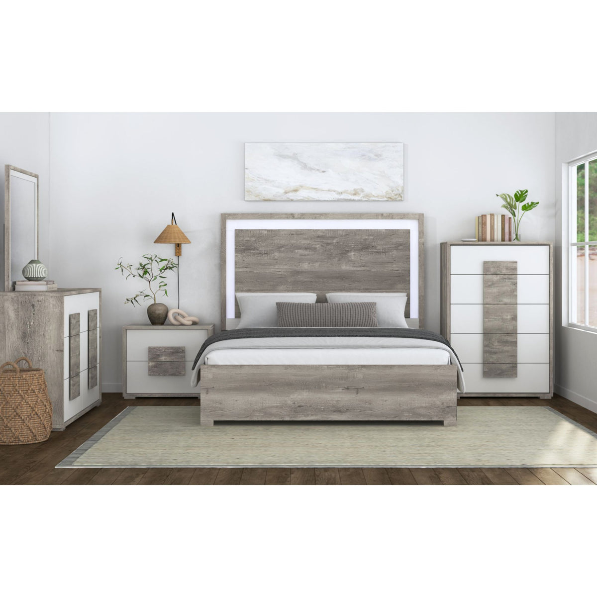 San Matteo Queen 5PC Bedroom Set with LED in Dual Tone