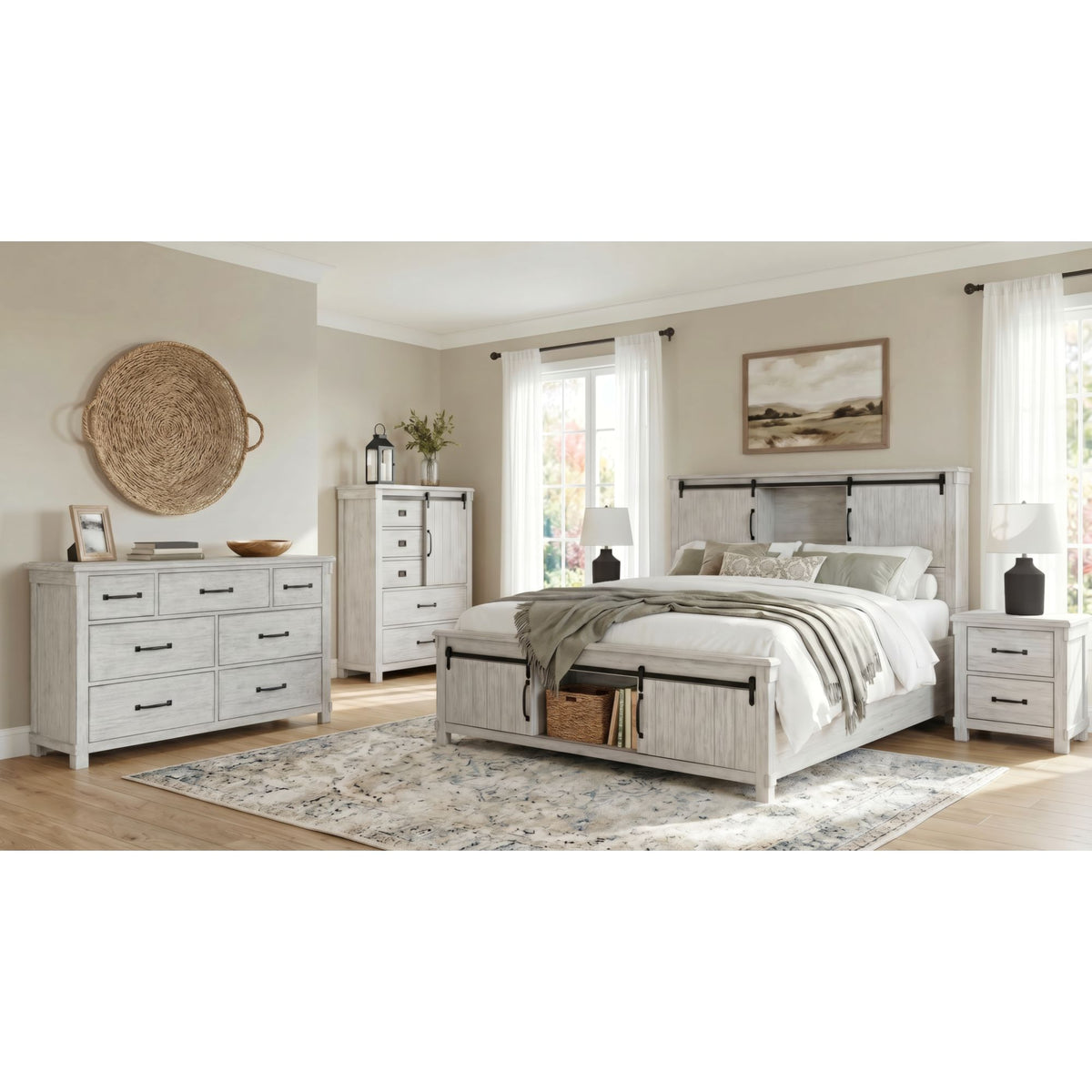 Scott King Platform Storage 5PC Bedroom Set with 2 Nightstands, Dresser & Chest
