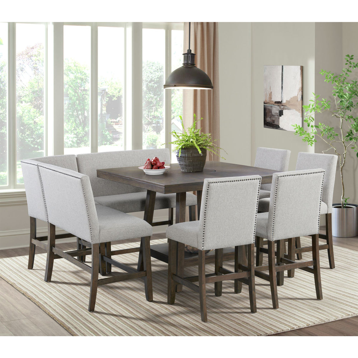 Seneca Square Counter Table with Lazy Susan in Brown