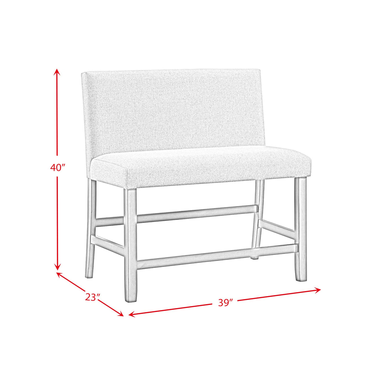 Seneca Counter Bench with Upholstered Back and Grey Fabric in Grey