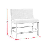 Seneca Counter Bench with Upholstered Back and Grey Fabric in Grey
