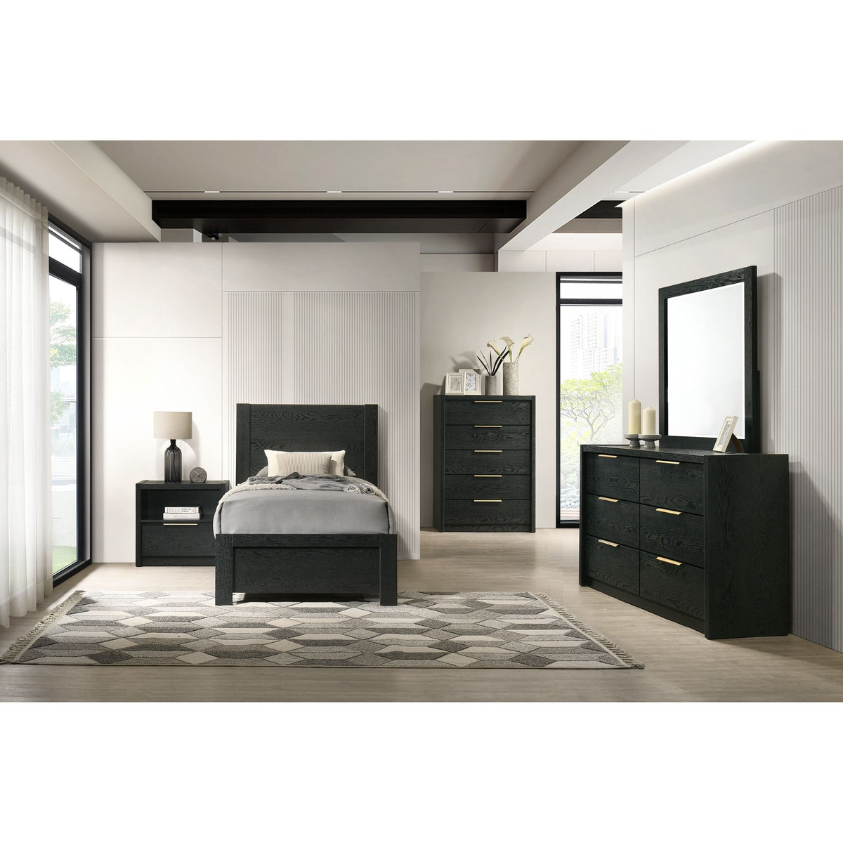 South Bend Dresser and Mirror Set in Black