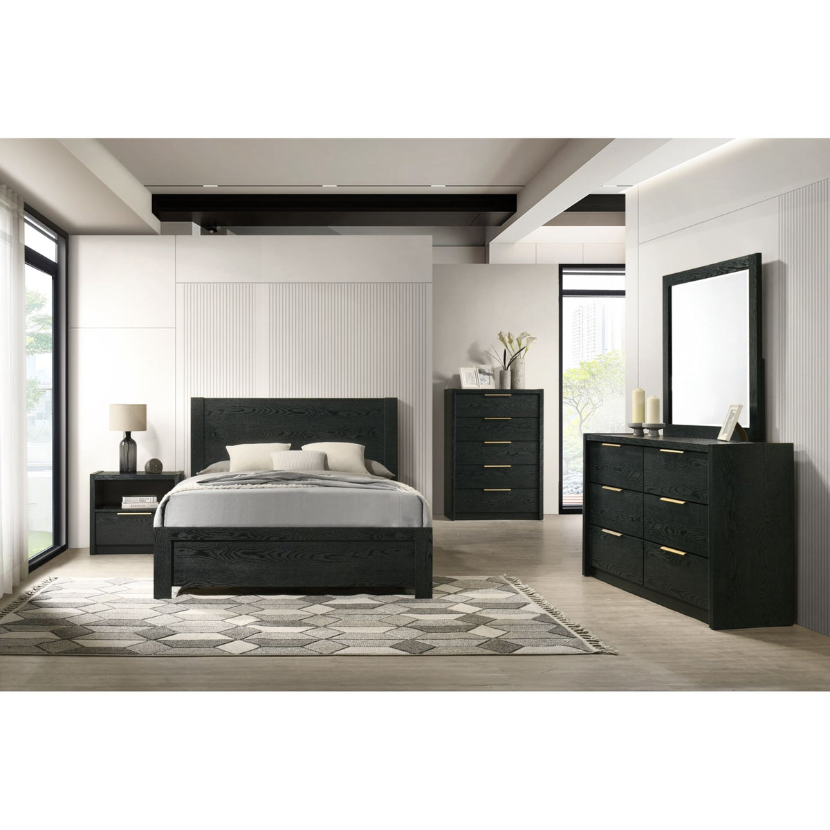 South Bend Dresser and Mirror Set in Black