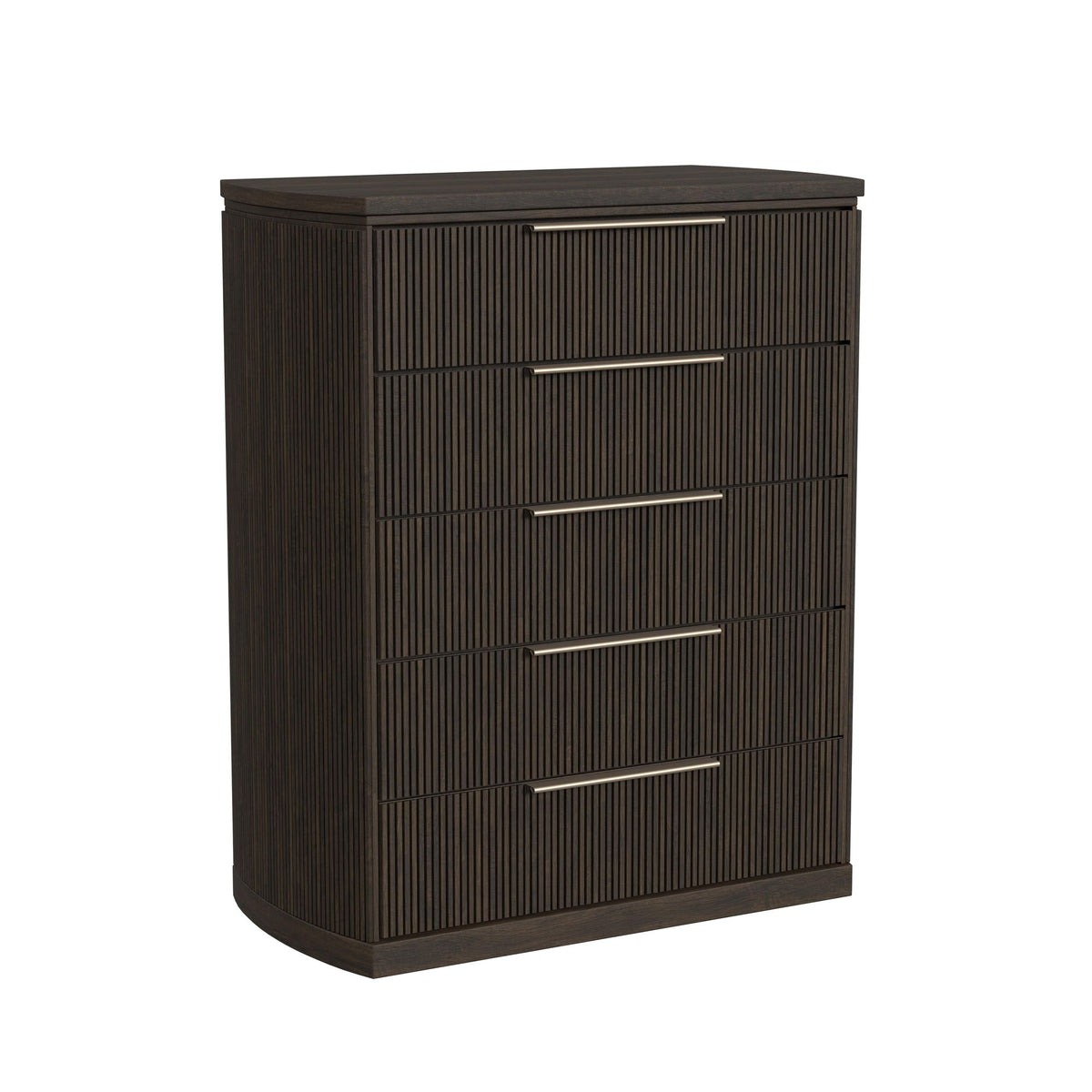 Sylvie Queen UPH 5PC Bedroom Set with White Fabric in Dark Brown