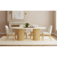 Sylvie Oval Dining Table with White Faux Marble Top in Natural
