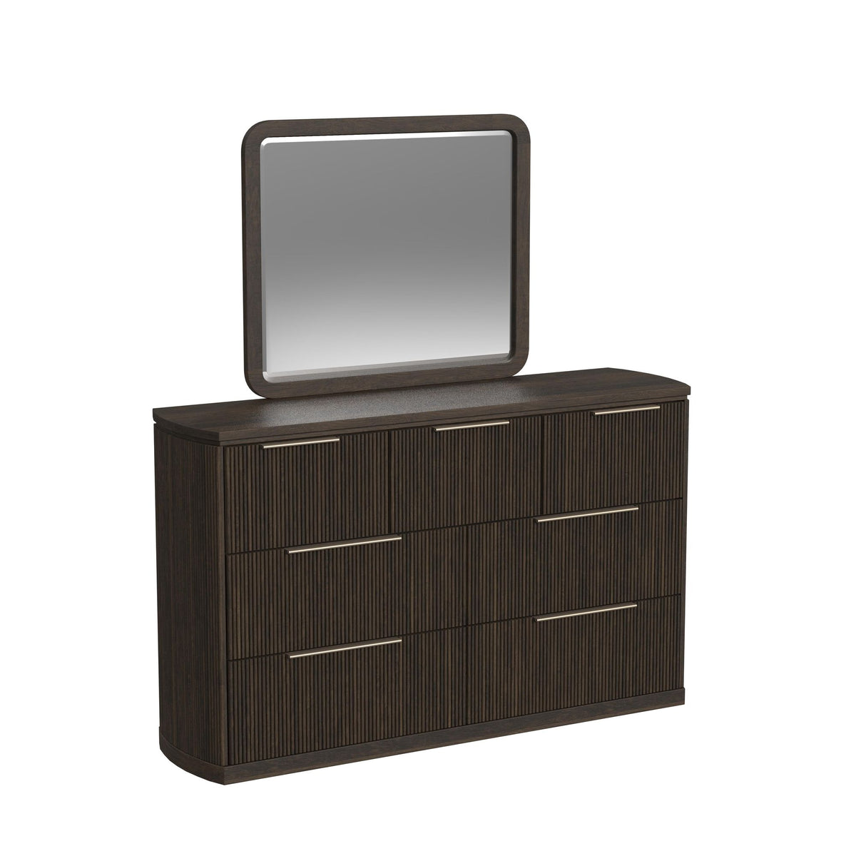 Sylvie Queen UPH 5PC Bedroom Set with White Fabric in Dark Brown