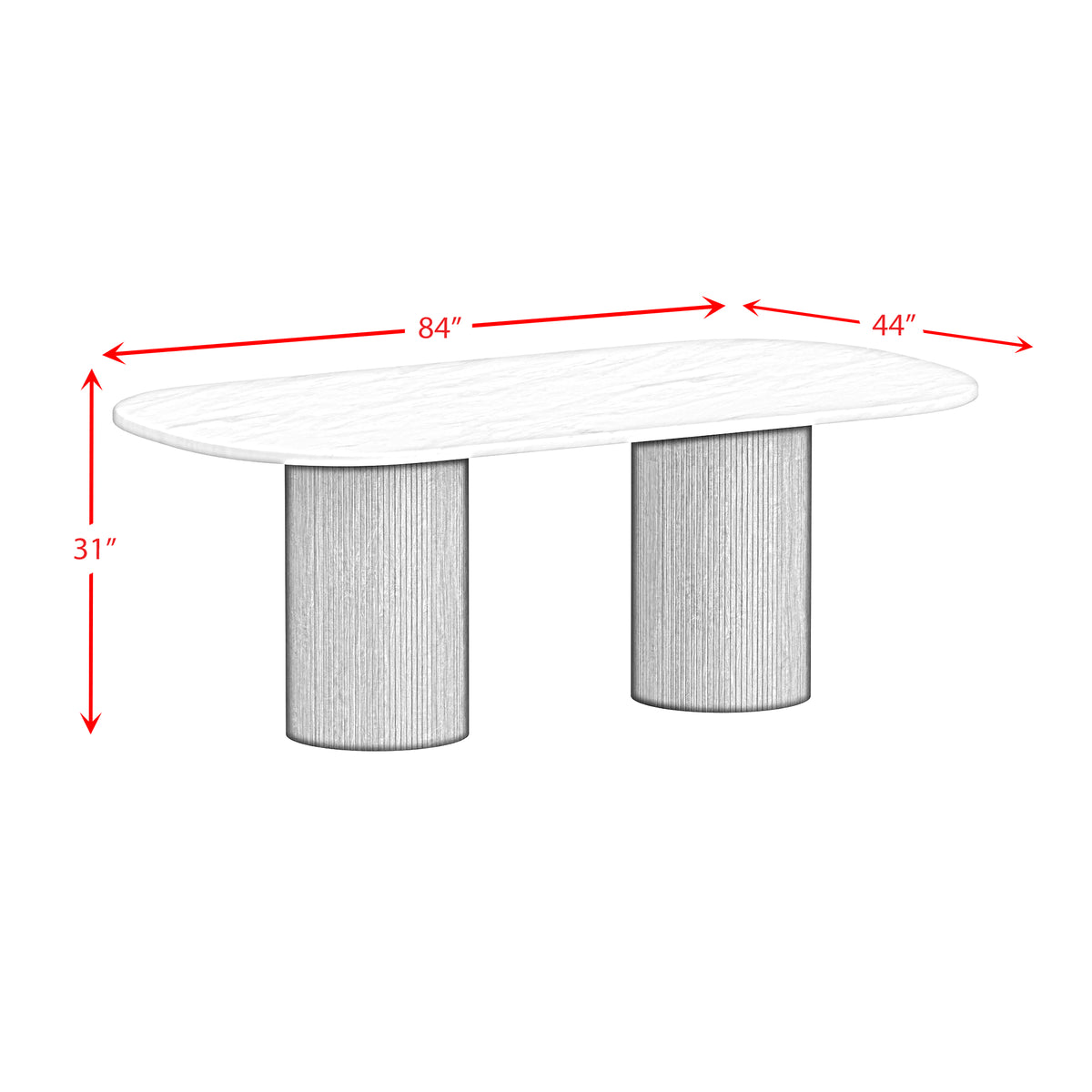 Sylvie Oval Dining Table with White Faux Marble Top in Natural