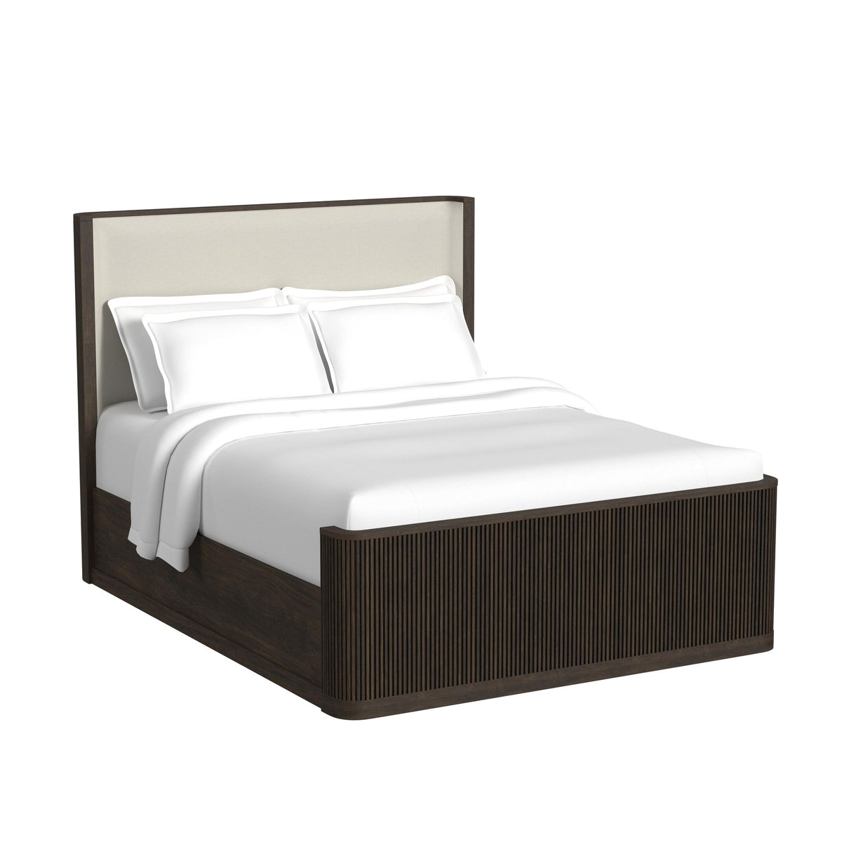 Sylvie Queen UPH 5PC Bedroom Set with White Fabric in Dark Brown
