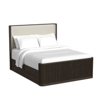 Sylvie Queen UPH 5PC Bedroom Set with White Fabric in Dark Brown