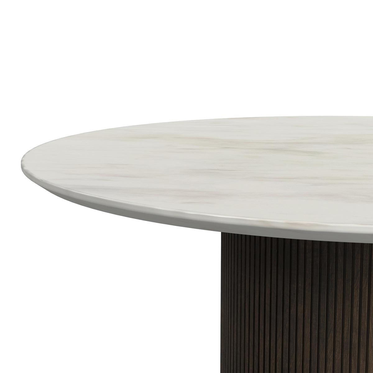 Sylvie Round Dining Table with White Faux Marble Top in Dark Brown