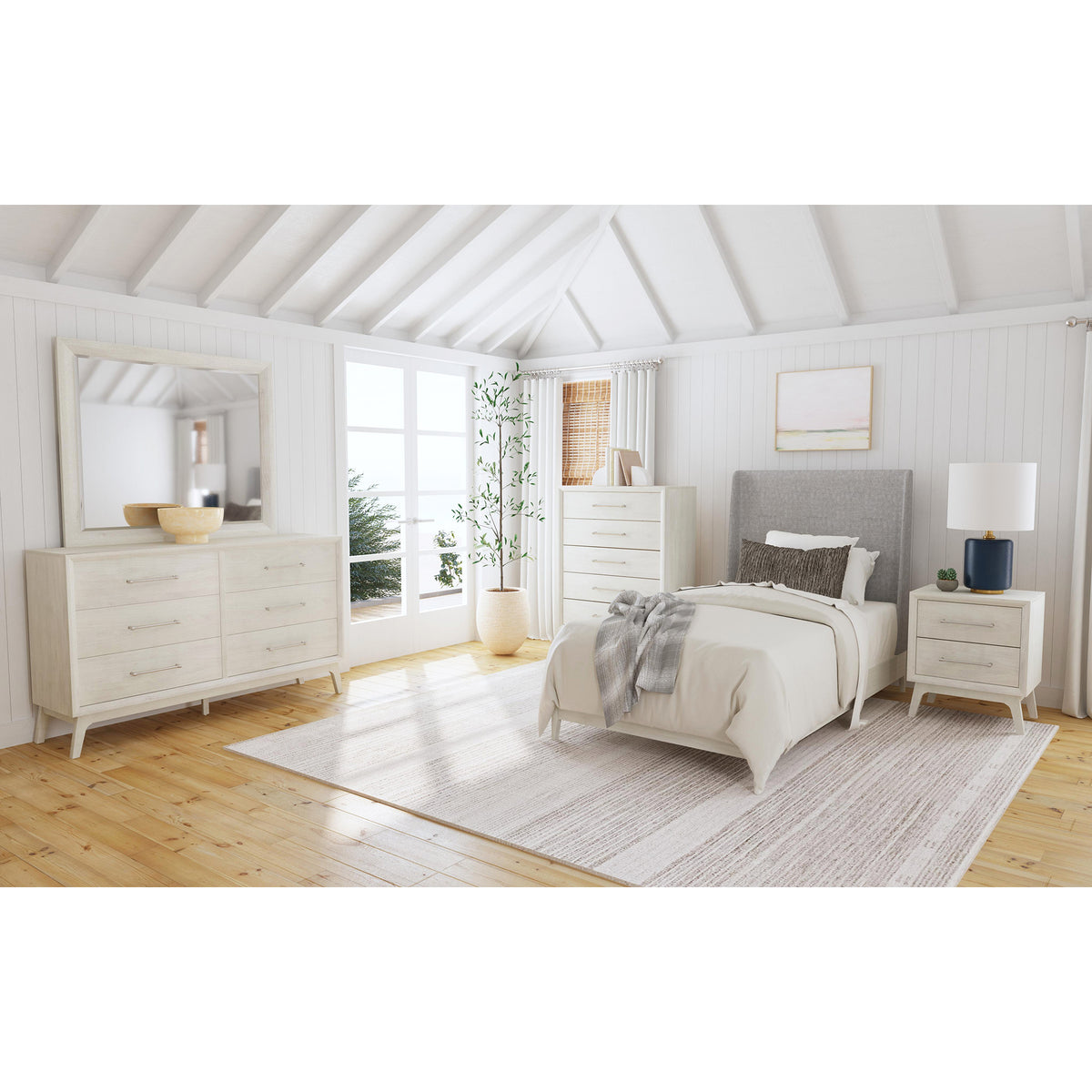 Westland Twin UPH Bed with Grey Fabric in Almond