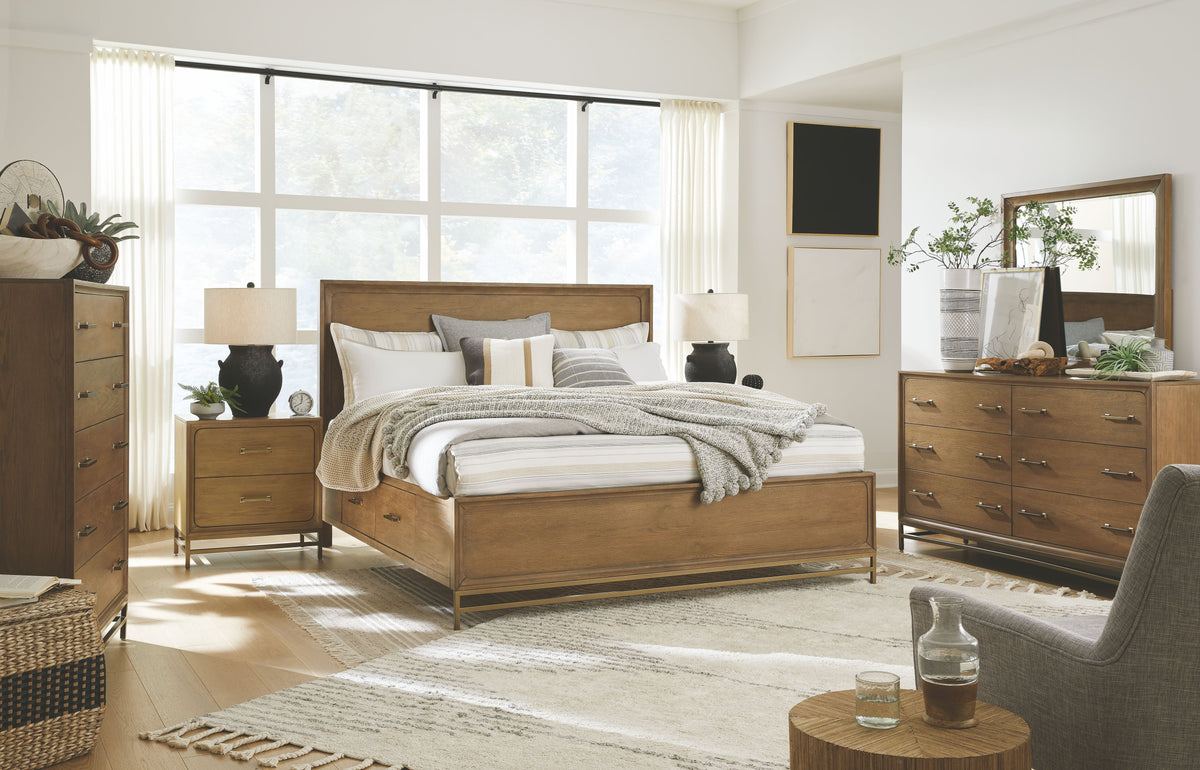 Magnussen Home Lindon Belgian Wheat And Coffee Bean Queen Panel Storage Bed