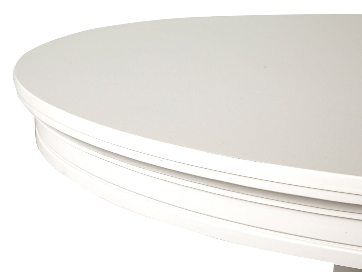 Magnussen Home Willowbrook Egg Shell White Extendable 48" Round Dining Table With 4 Upholstered Side Chairs And Buffet