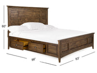 Magnussen Home Bay Creek Toasted Nutmeg King Panel Storage Bed 2 Small Nightstands Drawer Dresser With Landscape Mirror And Door Chest