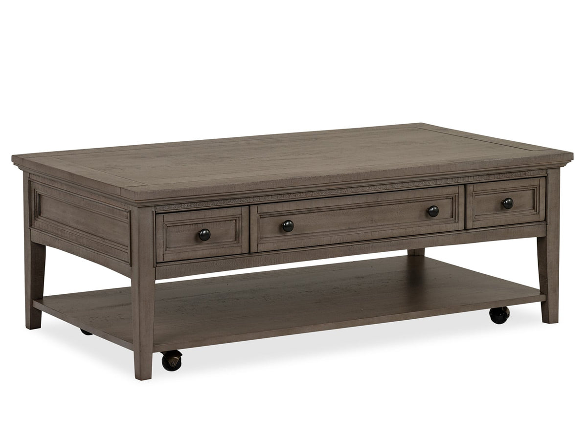 Magnussen Home Paxton Place Dovetail Grey Rectangular Caster Cocktail Table With Chairside End Table