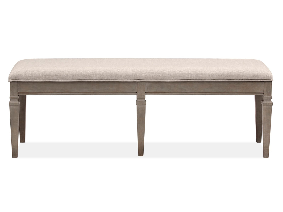 Magnussen Home Lancaster Dovetail Grey Extendable Rectangular Dining Table With 2 Side Chairs 2 Host Chairs Bench Server And Dining Cabinet