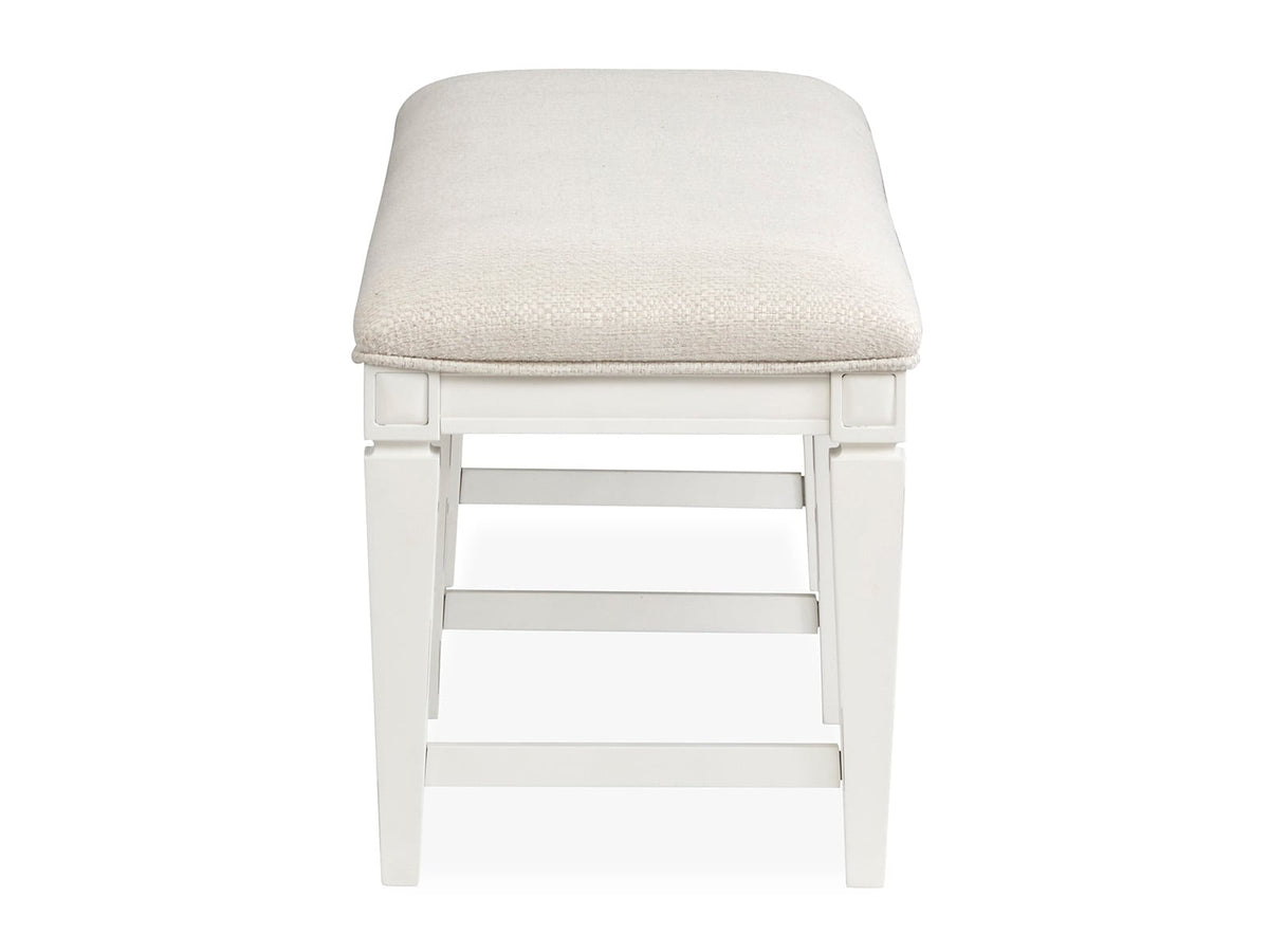 Magnussen Home Willowbrook Egg Shell White Extendable Rectangular Dining Table With 4 Upholstered Side Chairs And Upholstered Bench