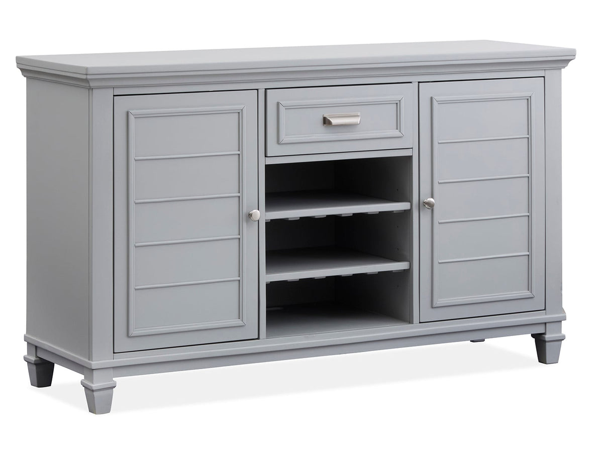 Magnussen Home Charleston Harbor Gray Grey Extendable Rectangular Dining Table With 4 Side Chairs Bench And Server