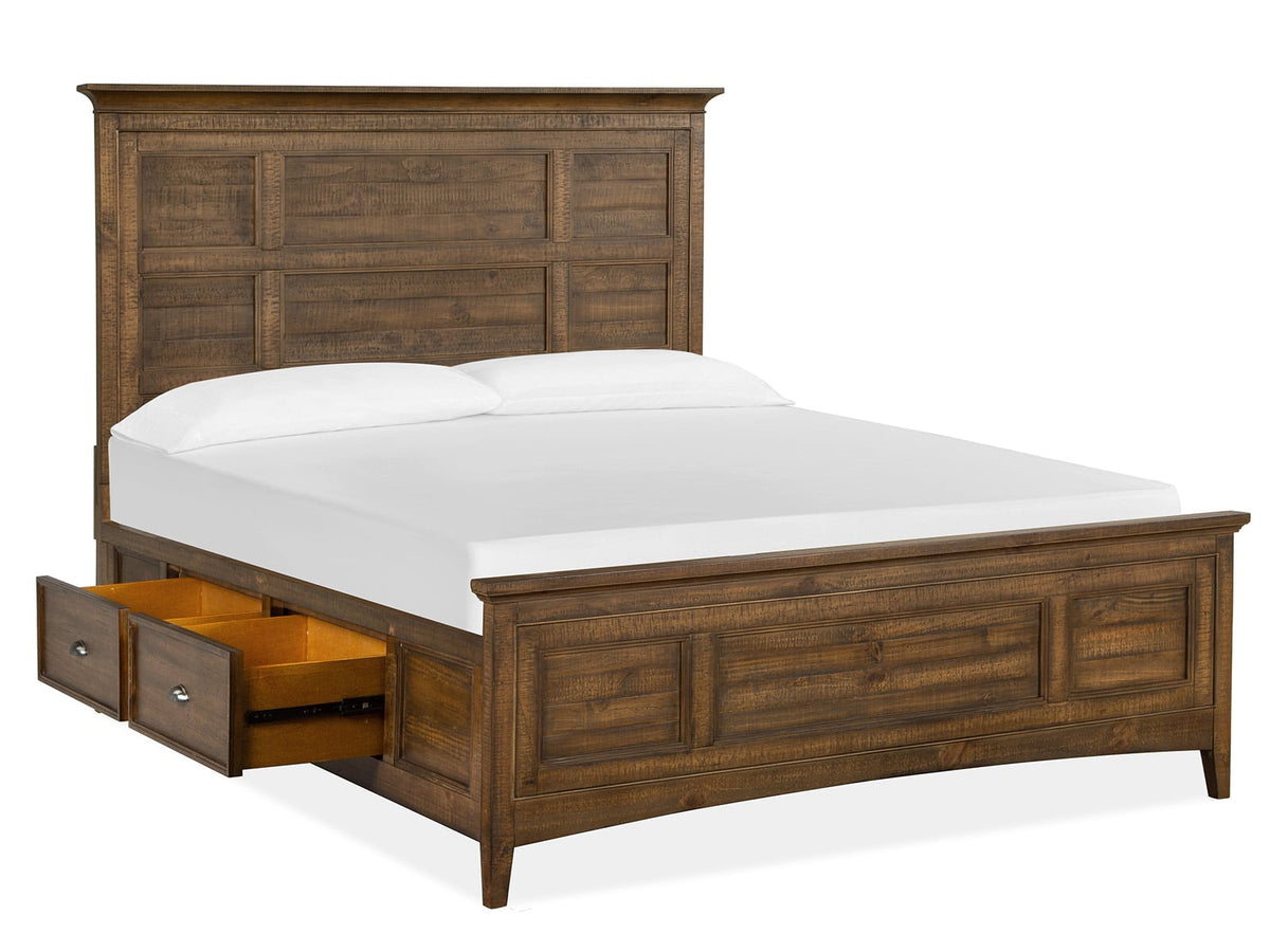 Magnussen Home Bay Creek Toasted Nutmeg California King Panel Storage Bed With 2 Small Nightstands
