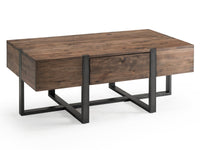 Magnussen Home Prescott Rustic Honey And Distressed Iron Condo Rectangular Cocktail Table With 2 End Table