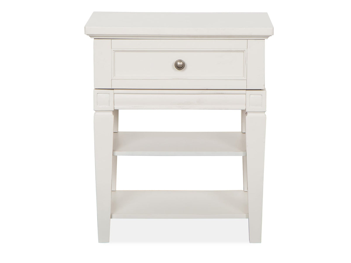Magnussen Home Willowbrook Egg Shell White California King Panel Storage Bed With Open Nightstand