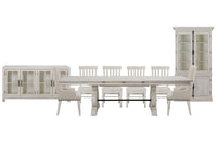 Magnussen Home Bronwyn Alabaster Extendable Rectangular Dining Table With 4 Side Chairs 2 Host Chairs Buffet And Dining Cabinet