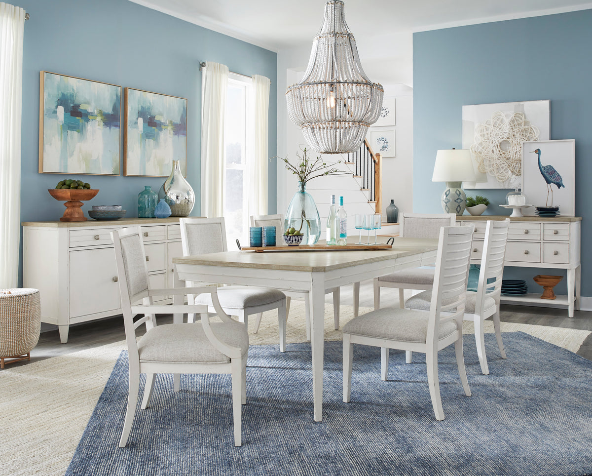 Salt Life Home Echo Isles Sea Pearl And Driftwood Extendable Rectangular Dining Table With 6 Arm Chairs
