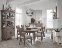 Magnussen Home Lancaster Dovetail Grey Extendable Rectangular Dining Table With 2 Side Chairs 2 Host Chairs Bench Server And Dining Cabinet