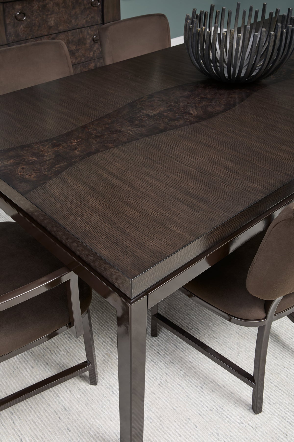 Pulaski Modern Mosaic Brown Leg Dining Table With 6 Arm Chairs And Sideboard
