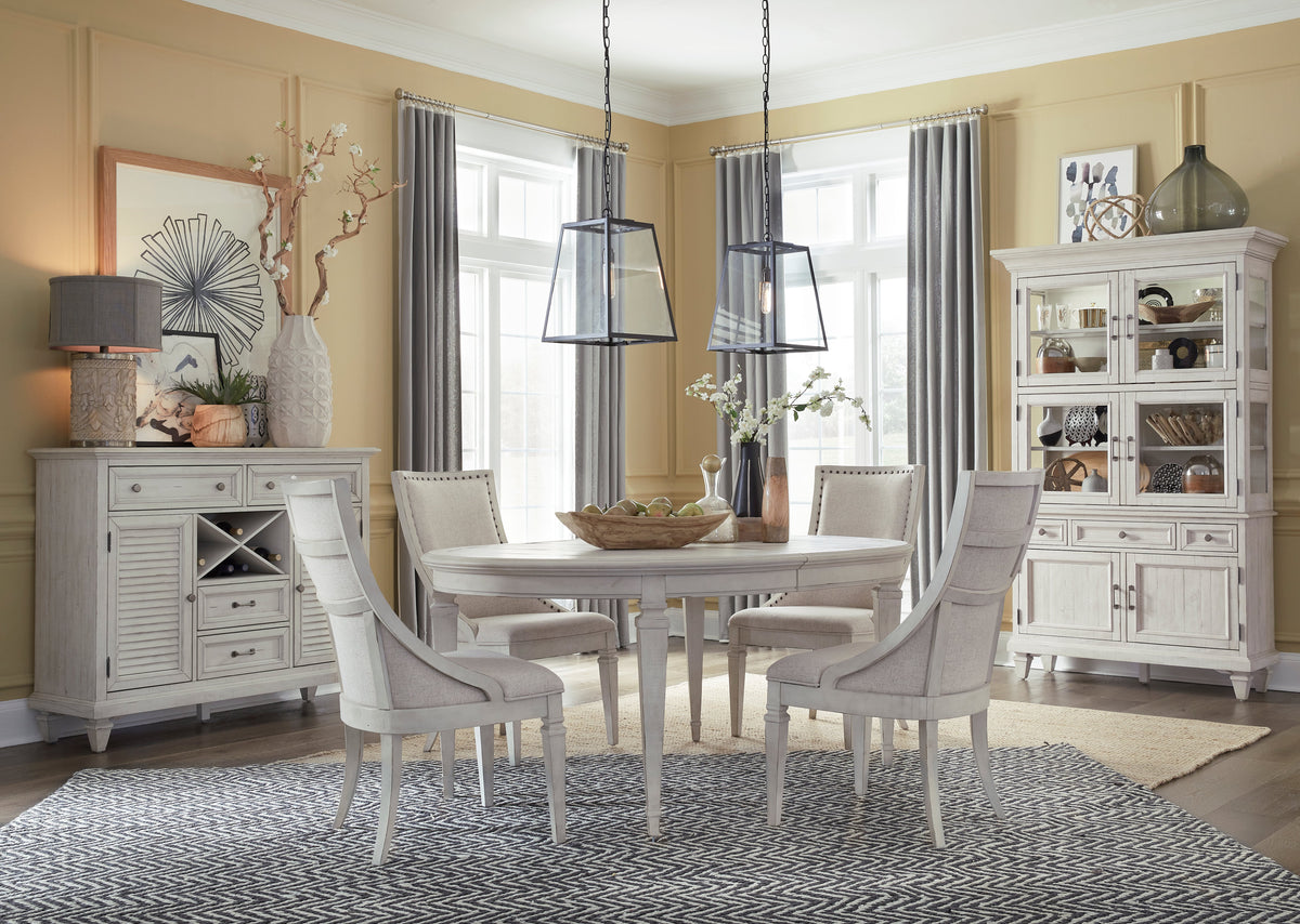 Magnussen Home Newport Alabaster Extendable Round Dining Table With 4 Side Chairs