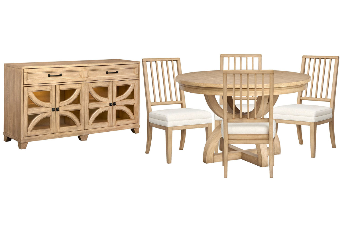 Magnussen Home Coventry Honey Maple Extendable 48" Round Dining Table With 4 Side Chairs And Buffet