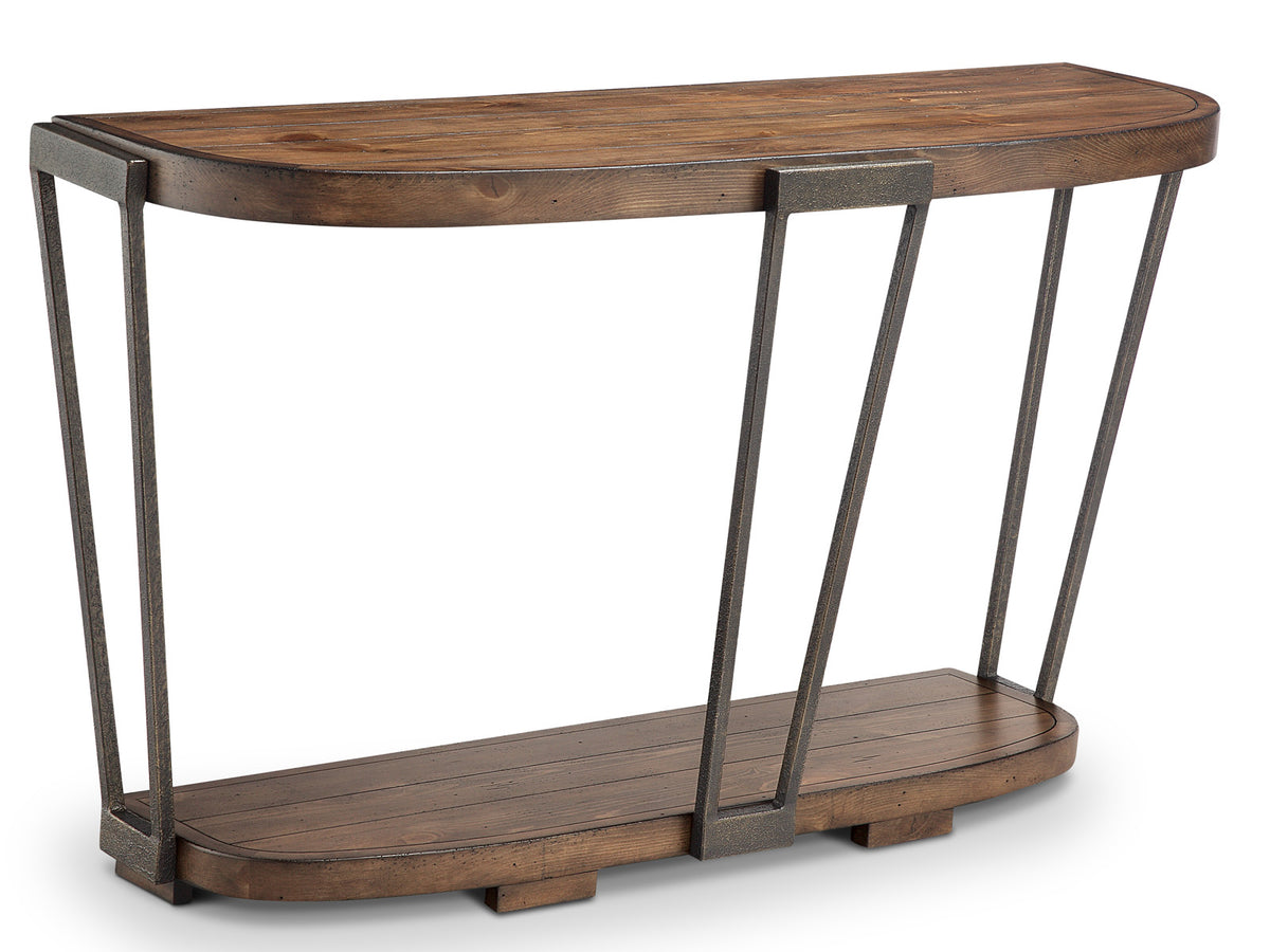 Magnussen Home Yukon Bourbon And Aged Iron Demilune Sofa Table