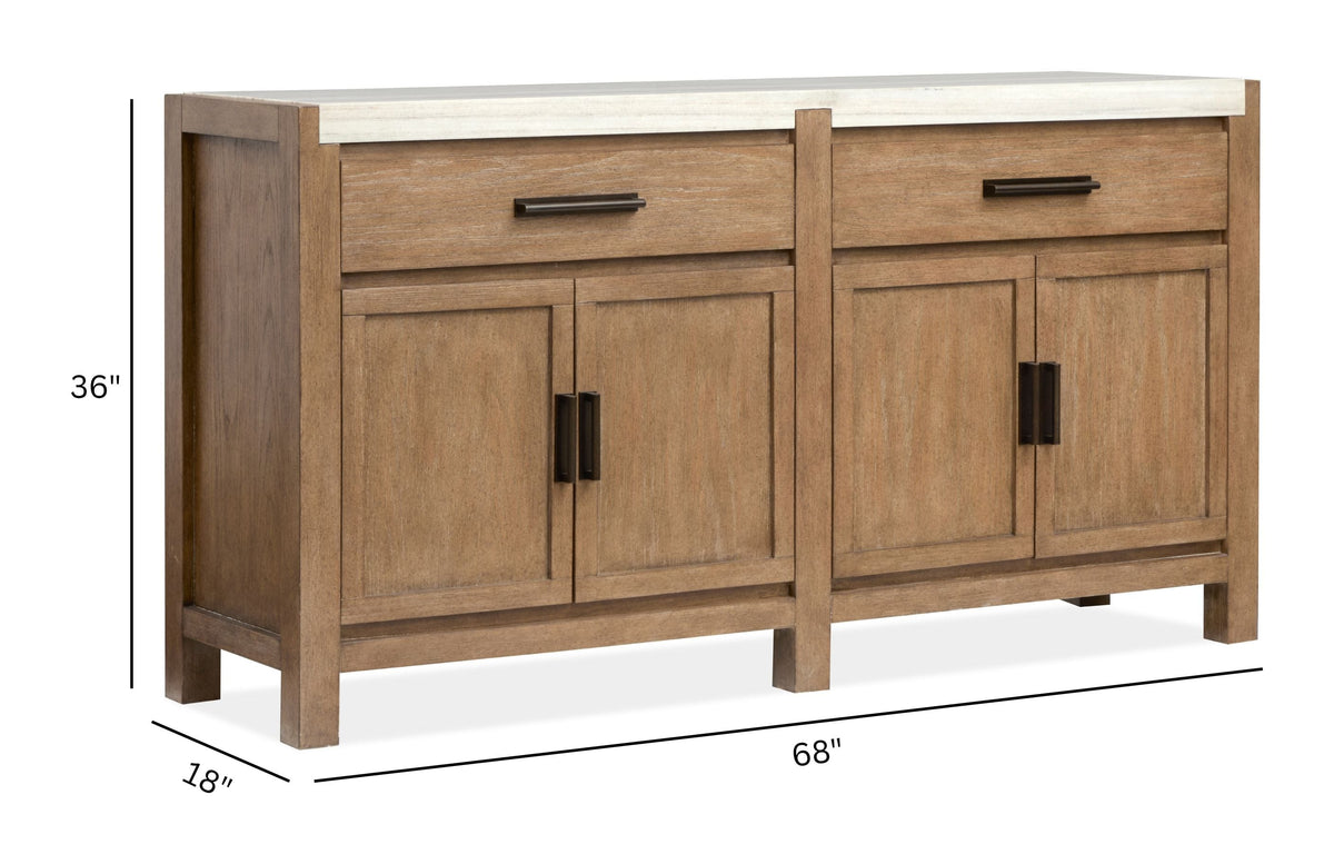 Magnussen Home Plum Creek Sierra Brown Rectangular Dining Table With 6 Upholstered Side Chairs And Server