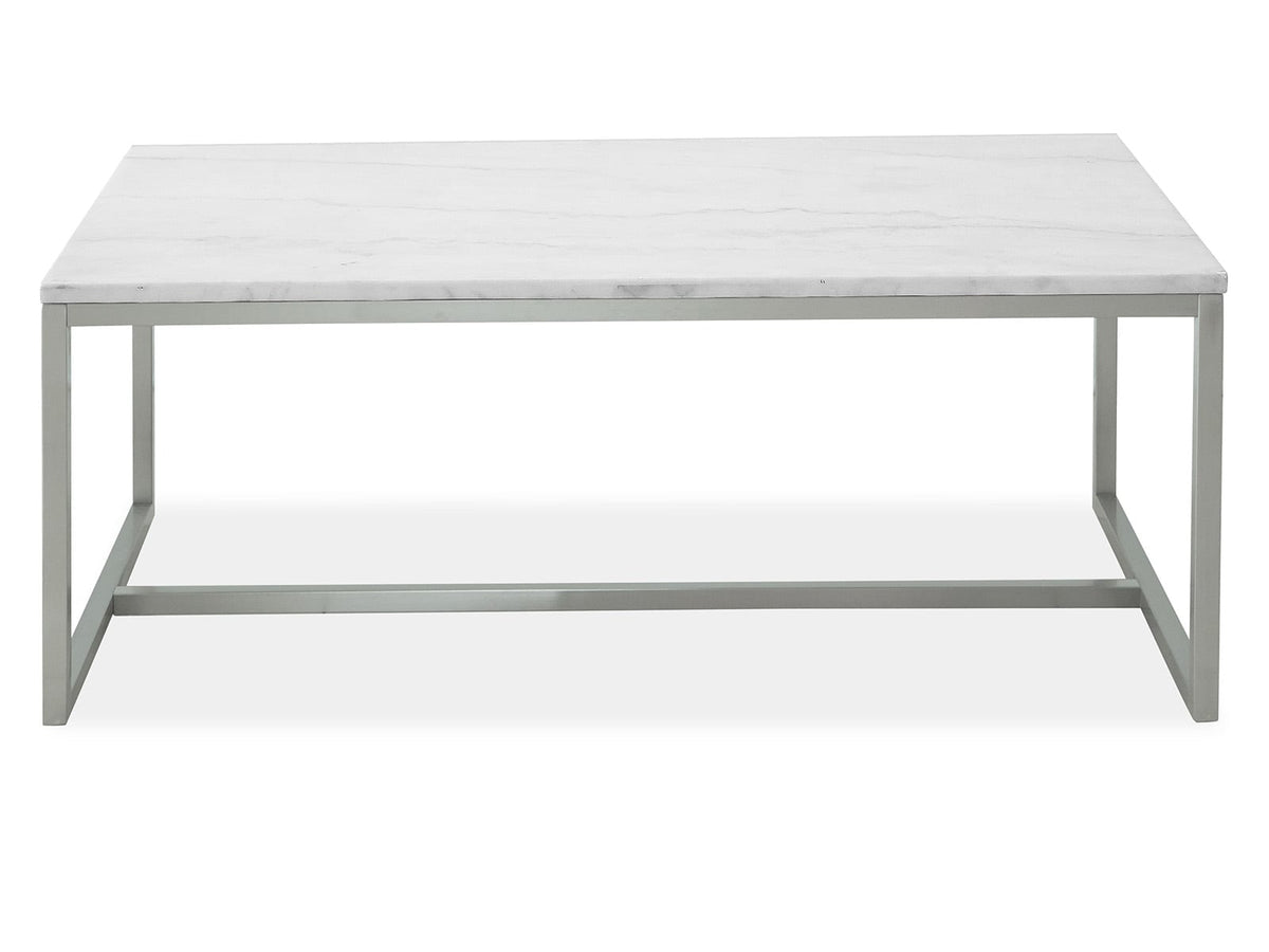 Magnussen Home Esme White Marble And Brushed Nickel Rectangular Cocktail Table With 2 Round End Table And Sofa Table