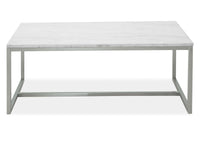Magnussen Home Esme White Marble And Brushed Nickel Rectangular Cocktail Table With 2 Round End Table And Sofa Table