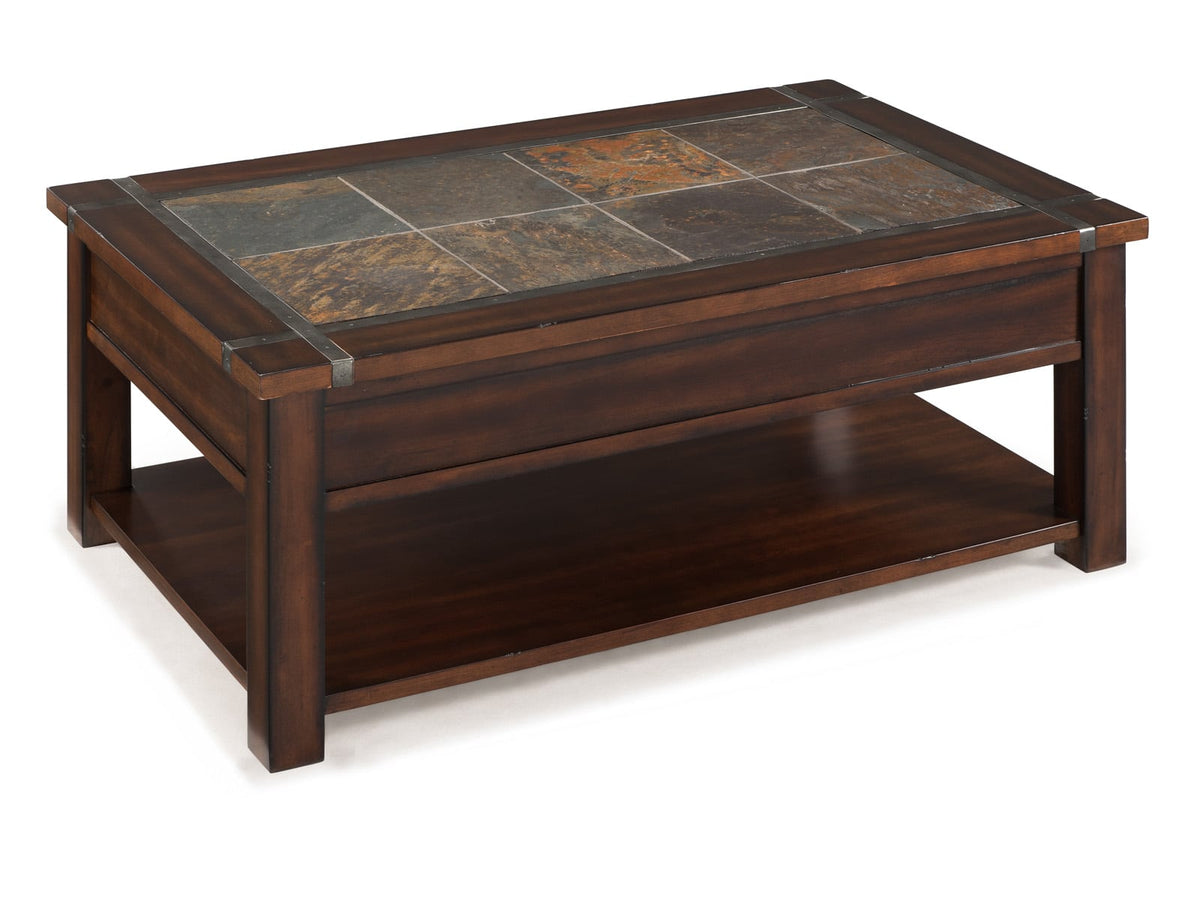 Magnussen Home Roanoke Cherry And Slate Rectangular Lift Top Cocktail Table With 2 End Table And Sofa Table