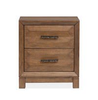Magnussen Home Callisto Bourbon Brown Queen Upholstered Panel Storage Bed With Nightstand