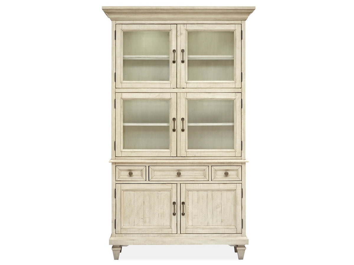 Magnussen Home Newport Alabaster Extendable Rectangular Dining Table With 6 Arm Chairs Buffet And Dining Cabinet