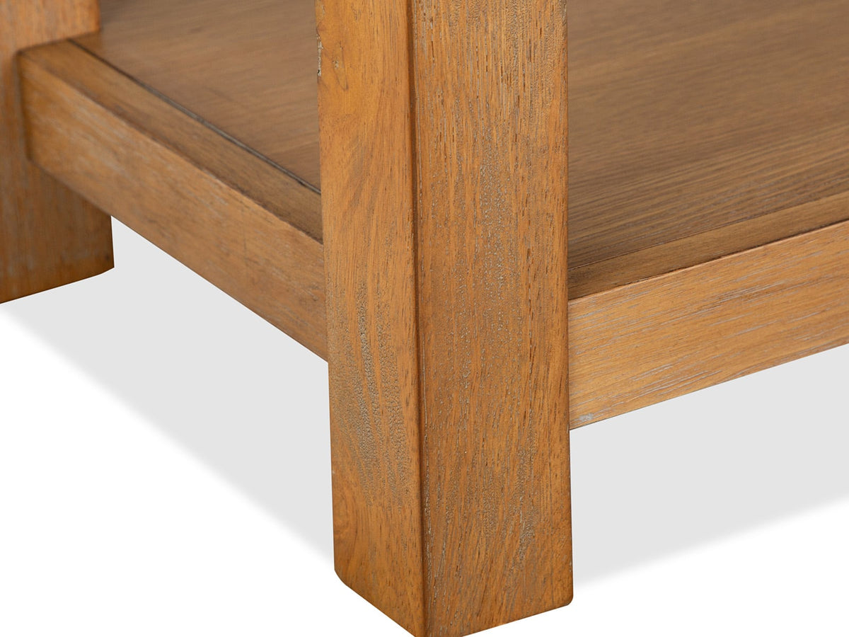 Magnussen Home Lindon Belgian Wheat Rectangular Cocktail Table With 2 Pedestal Accent End Table And Sofa Table