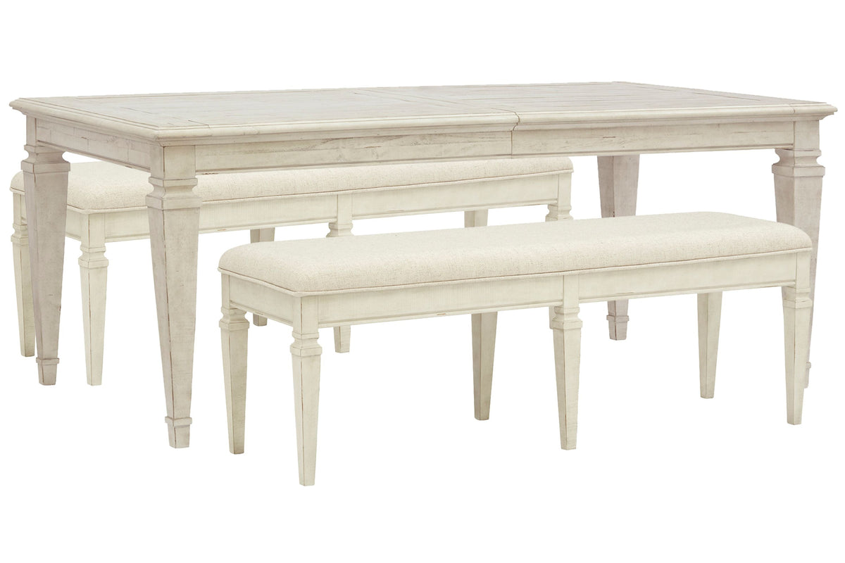 Magnussen Home Newport Alabaster Extendable Rectangular Dining Table With 2 Benches