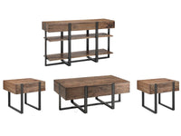 Magnussen Home Prescott Rustic Honey And Distressed Iron Condo Rectangular Cocktail Table With 2 End Table And Sofa Table