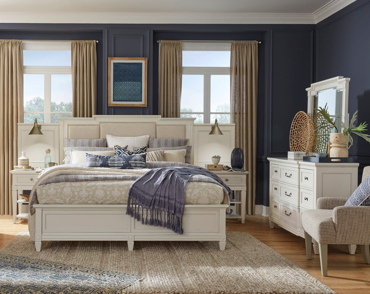 Magnussen Home Willowbrook Egg Shell White California King Upholstered Wall Panel Bed