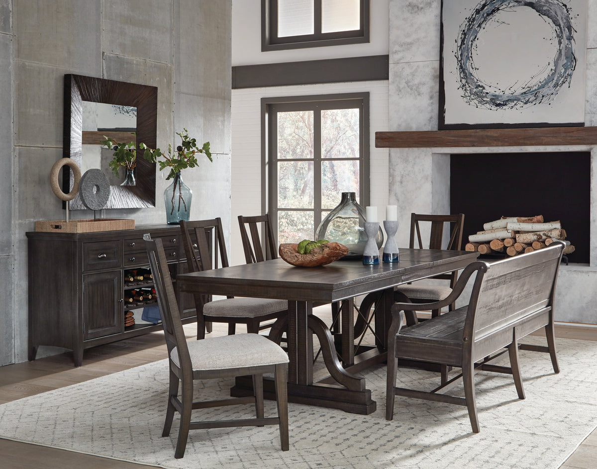 Magnussen Home Westley Falls Graphite Extendable Trestle Dining Table With 6 Side Chairs