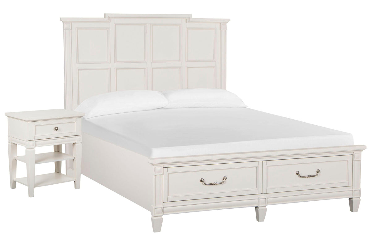 Magnussen Home Willowbrook Egg Shell White California King Panel Storage Bed With Open Nightstand