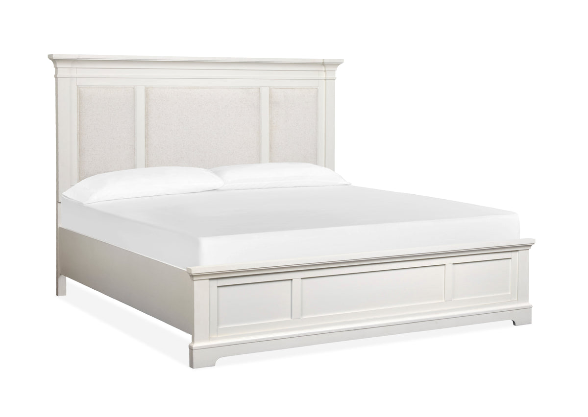Magnussen Home Kingston Whisper White And Cerused Nutmeg Queen Upholstered Panel Footboard
