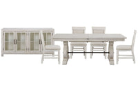 Magnussen Home Bronwyn Alabaster Extendable Rectangular Dining Table With 4 Upholstered Side Chairs And Buffet