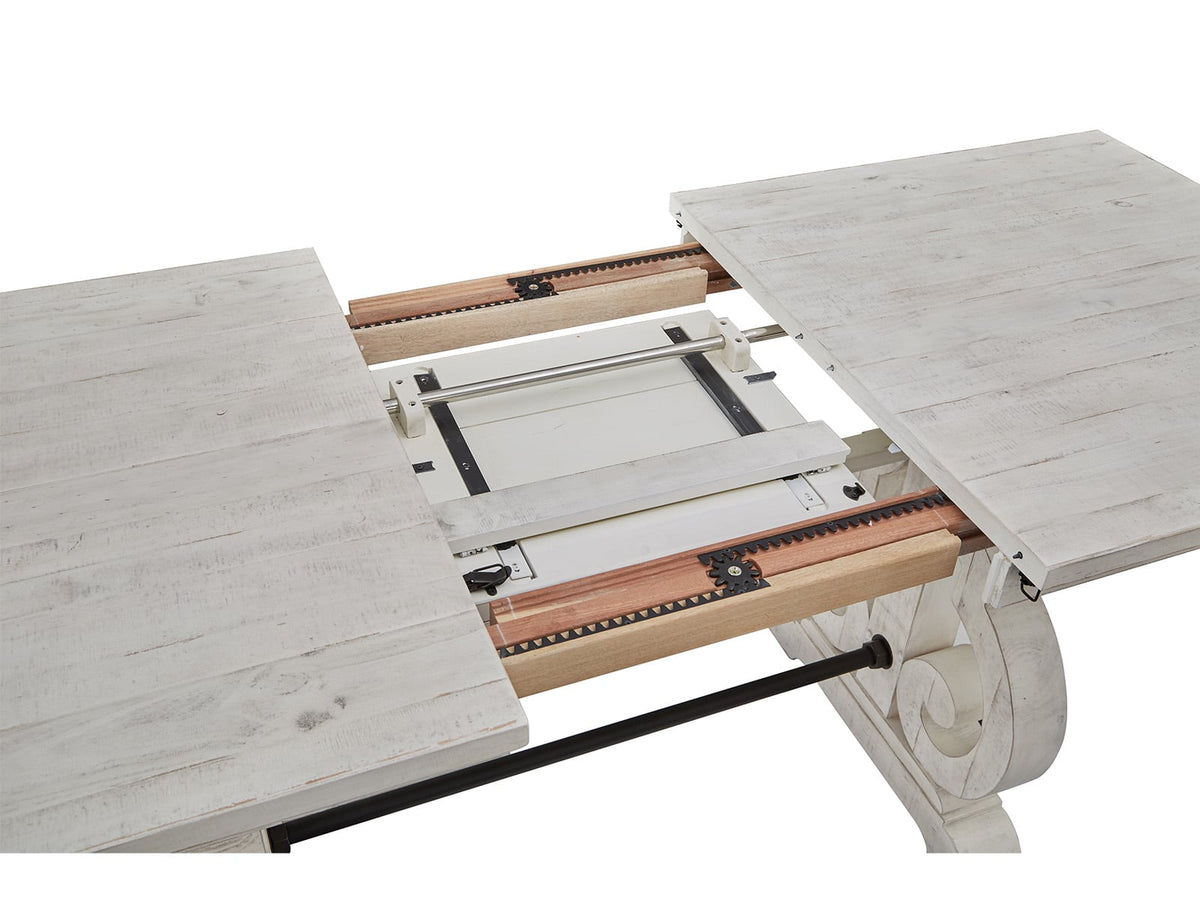 Magnussen Home Bronwyn Alabaster Extendable Rectangular Counter Height Dining Table With 4 Counter Chairs Server And Dining Cabinet